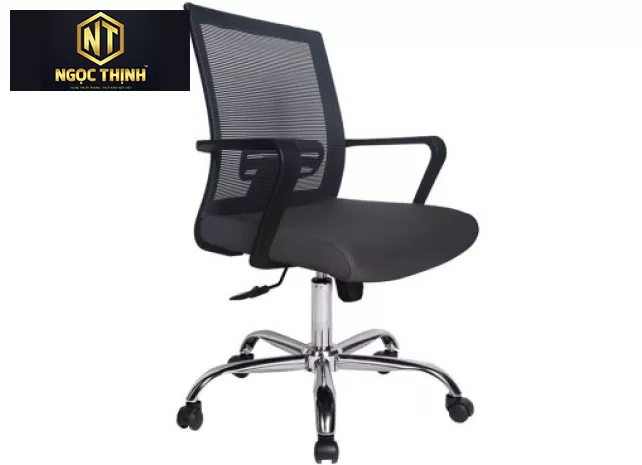 Ghế lưới nhân viên sử dụng khung tựa nhựa bọc vải lưới cao cấp kết hợp với đệm bọc vải GL117  chân mạ